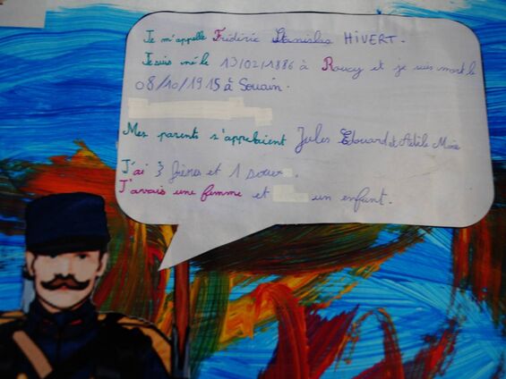 Détail de la fresque : renseignements recueillis par les élèves de l'école des Ponceaux.
